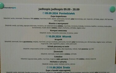 Otwarcie kuchni w PSP2 (zdjęcie przedstawia kartkę z jadłospisem)