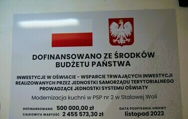 Otwarcie kuchni w PSP2 (zdjęcie przedstawia tabliczkę informacyjną)