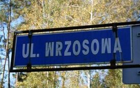 Wyb&oacute;r wykonawcy przebudowy ul. Wrzosowej (na zdjęciu znajduje sie tabliczka z nazwą ulicy)