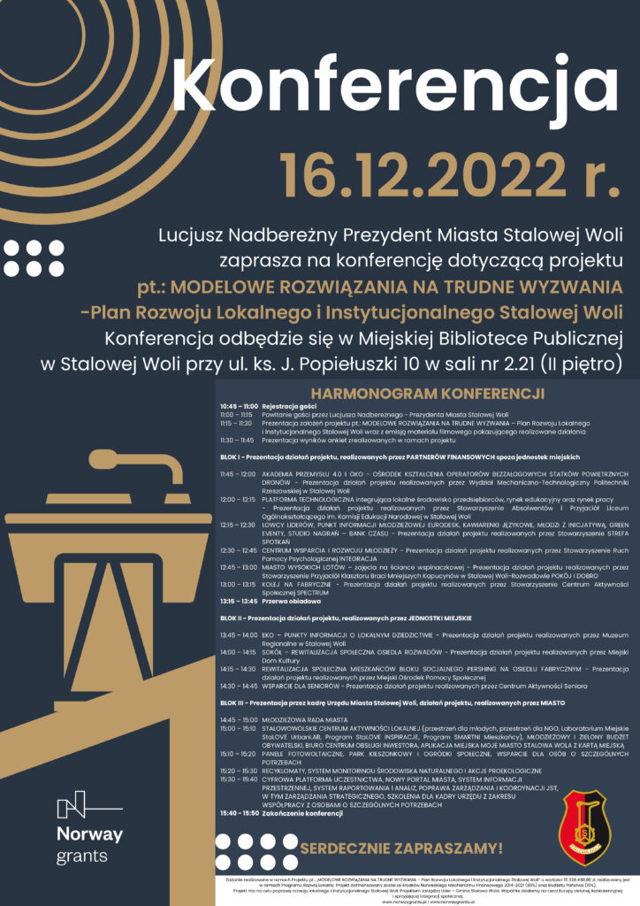 Konferencja Modelowe Rozwiązania na&nbsp;Trudne Wyzwania Plan Rozwoju Lokalnego i&nbsp;Instytucjonalnego Stalowej Woli