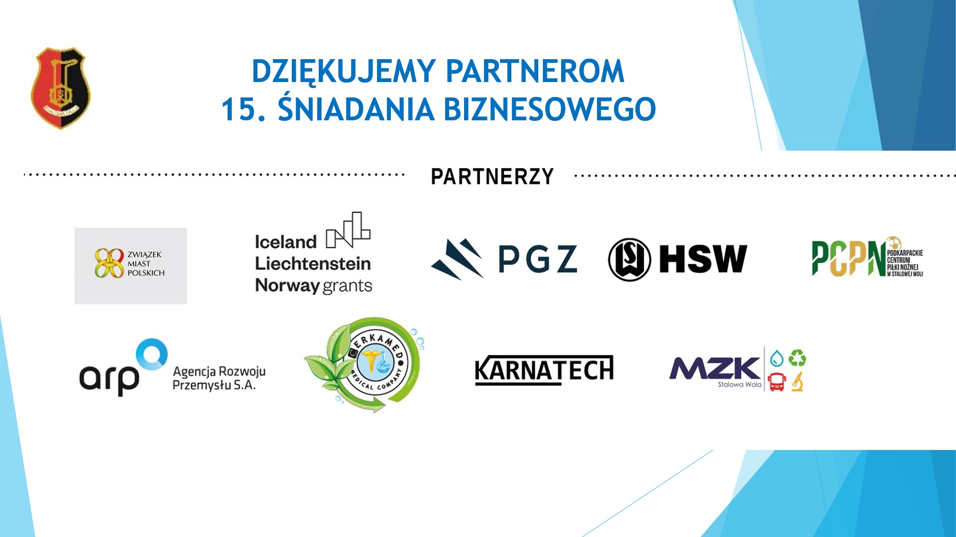 Podziękowanie partnerom 15 śniadania biznesowego