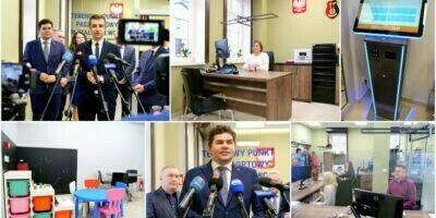kolaż zdjęć z konferencji prasowej o biurze paszportowym