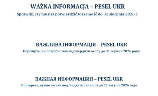 Zdjęcie do Ważna informacja - PESEL UKR. Sprawdź, czy musisz potwierdzić tożsamość do 31 sierpnia 2026 r. 